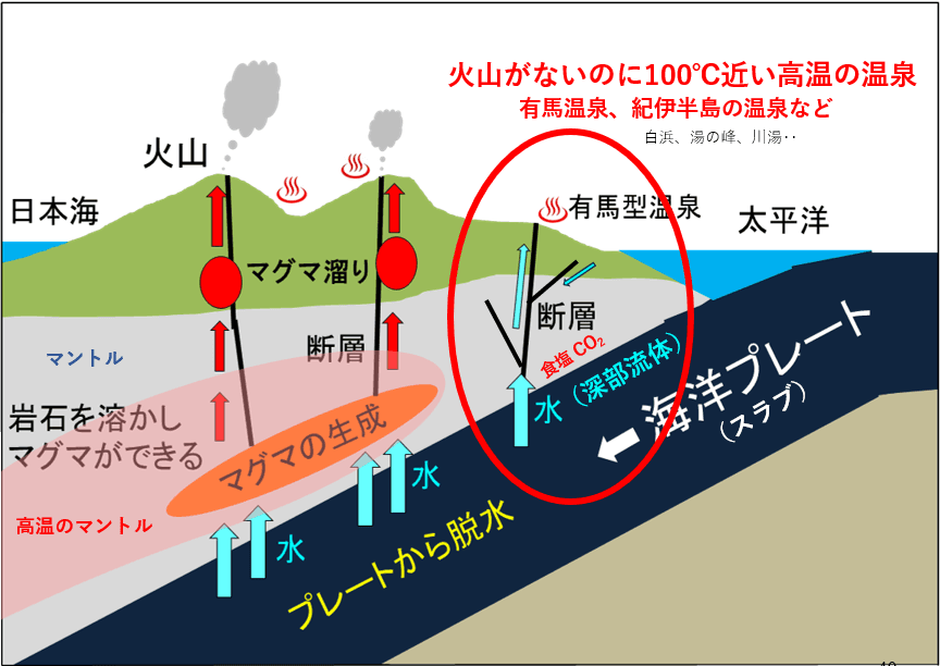 図4　深部流体起源の非火山性の温泉が湧き出すしくみのイメージ図
